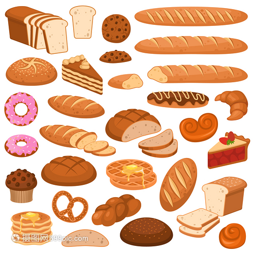 卡通面包和蛋糕小麦产品黑面包甜饼和蛋糕羊角面包和蛋糕华夫饼黑面包